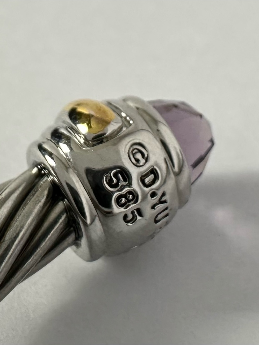 David Yurman 5mm Classic Cable Amethyst and 14kt Gold Accent Cuff Bracelet - Picture 6 of 7